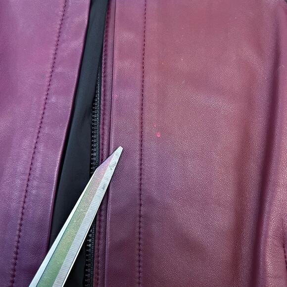 Lafayette 148 New York Burgundy Leather Jacket Women’s Size 8 Lined Zip Front - Picture 15 of 16